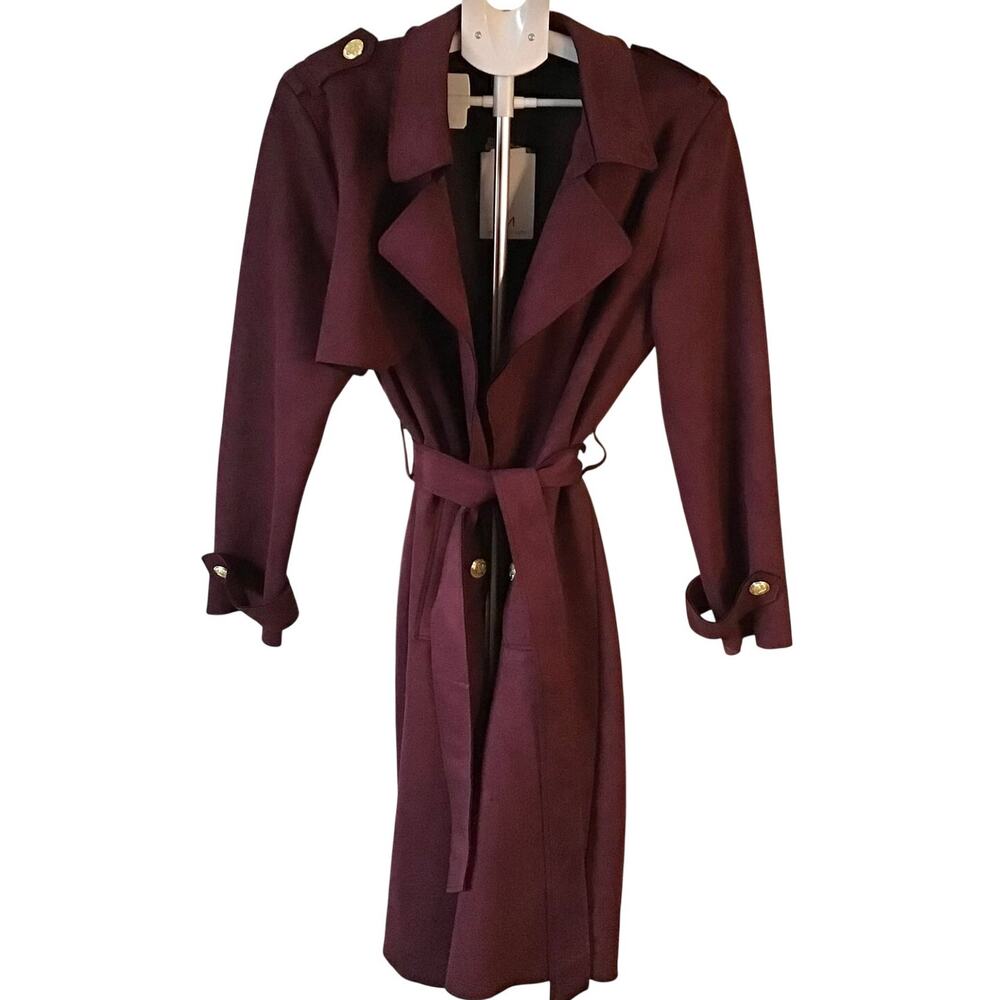 Magaschoni Women’s Faux Suede Burgundy/Plum Trench Coat SZ L NWT